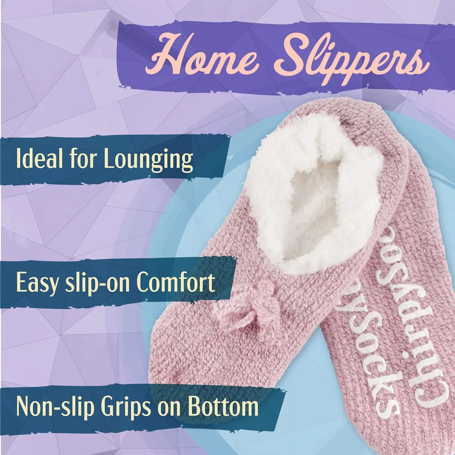 BambooMN Adult Women Soft Warm Cozy Fancy Yarn Slippers Non-Slip Lined Socks, Indoor Comfy House Travel Slippers