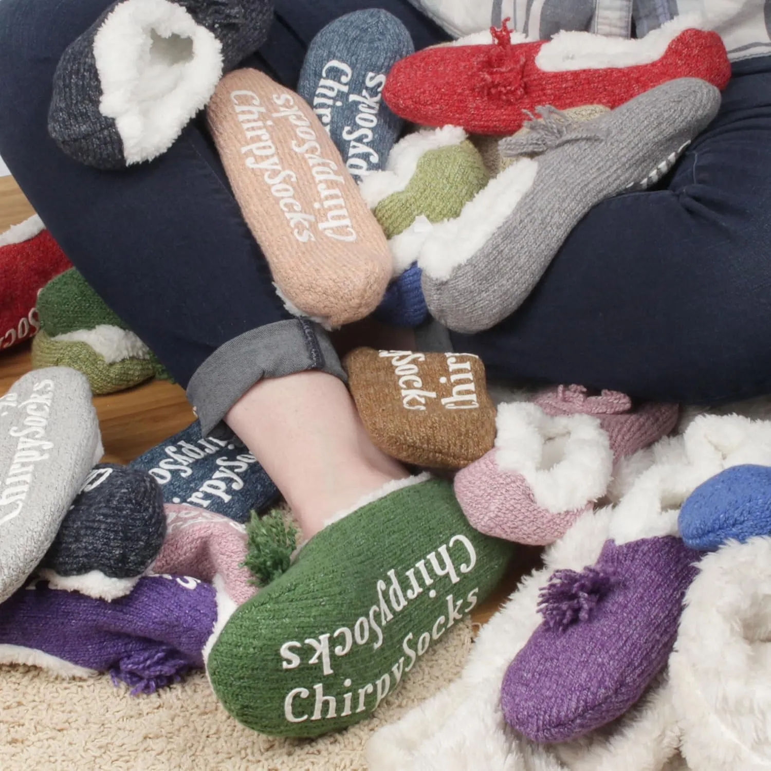 BambooMN Adult Women Soft Warm Cozy Fancy Yarn Slippers Non-Slip Lined Socks, Indoor Comfy House Travel Slippers