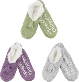 BambooMN Adult Women Soft Warm Cozy Fancy Yarn Slippers Non-Slip Lined Socks, Indoor Comfy House Travel Slippers