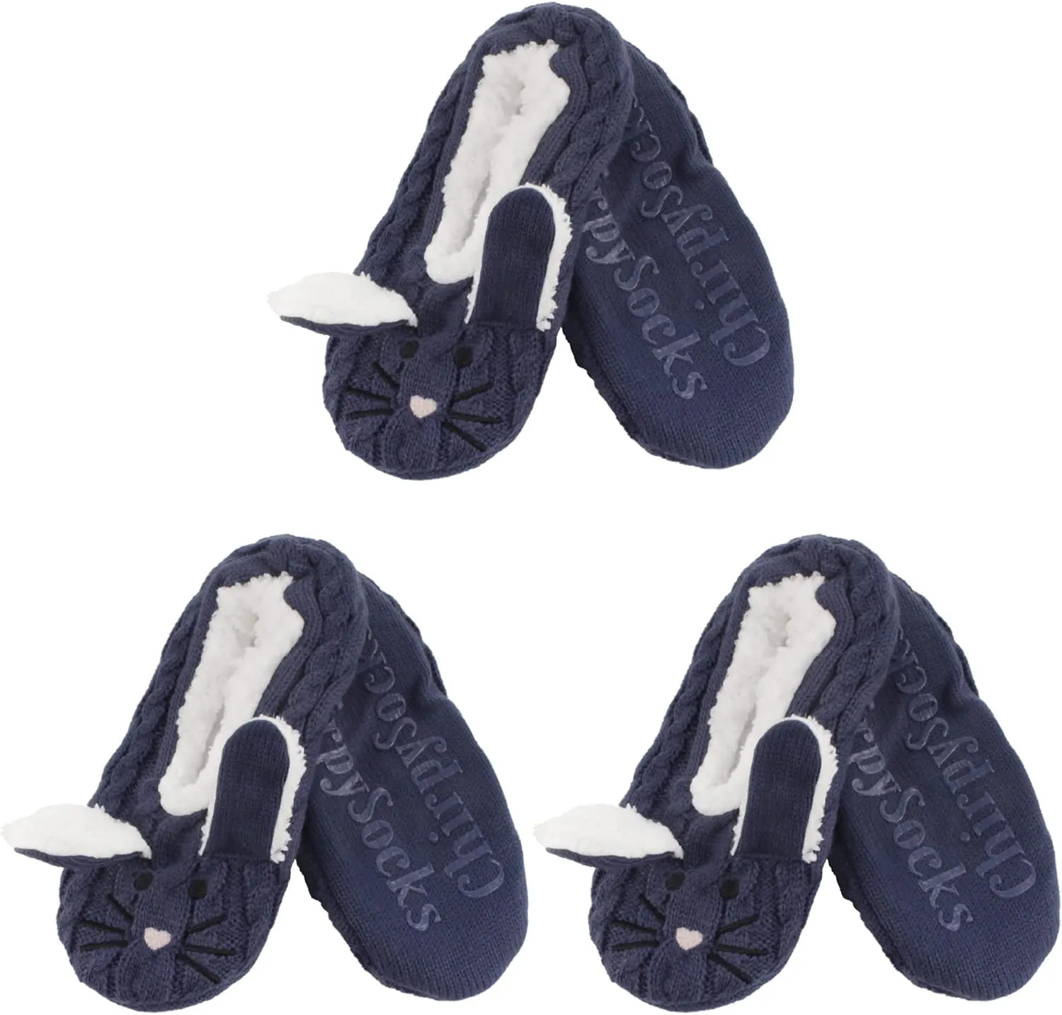 BambooMN Adult Women Super Soft Warm Cozy Fancy Yarn Slippers Non-Slip Lined Socks, Indoor Comfy House Slippers, 3 Pairs