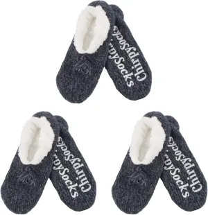 BambooMN Adult Women Super Soft Warm Cozy Fancy Yarn Slippers Non-Slip Lined Socks, Indoor Comfy House Slippers, 3 Pairs