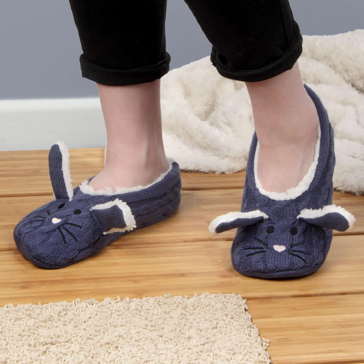 BambooMN Adult Women Super Soft Warm Cozy Fancy Yarn Slippers Non-Slip Lined Socks, Indoor Comfy House Slippers, 3 Pairs