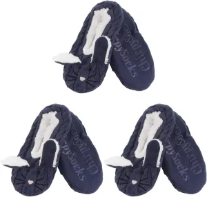 BambooMN Adult Women Super Soft Warm Cozy Fancy Yarn Slippers Non-Slip Lined Socks, Indoor Comfy House Slippers, 3 Pairs