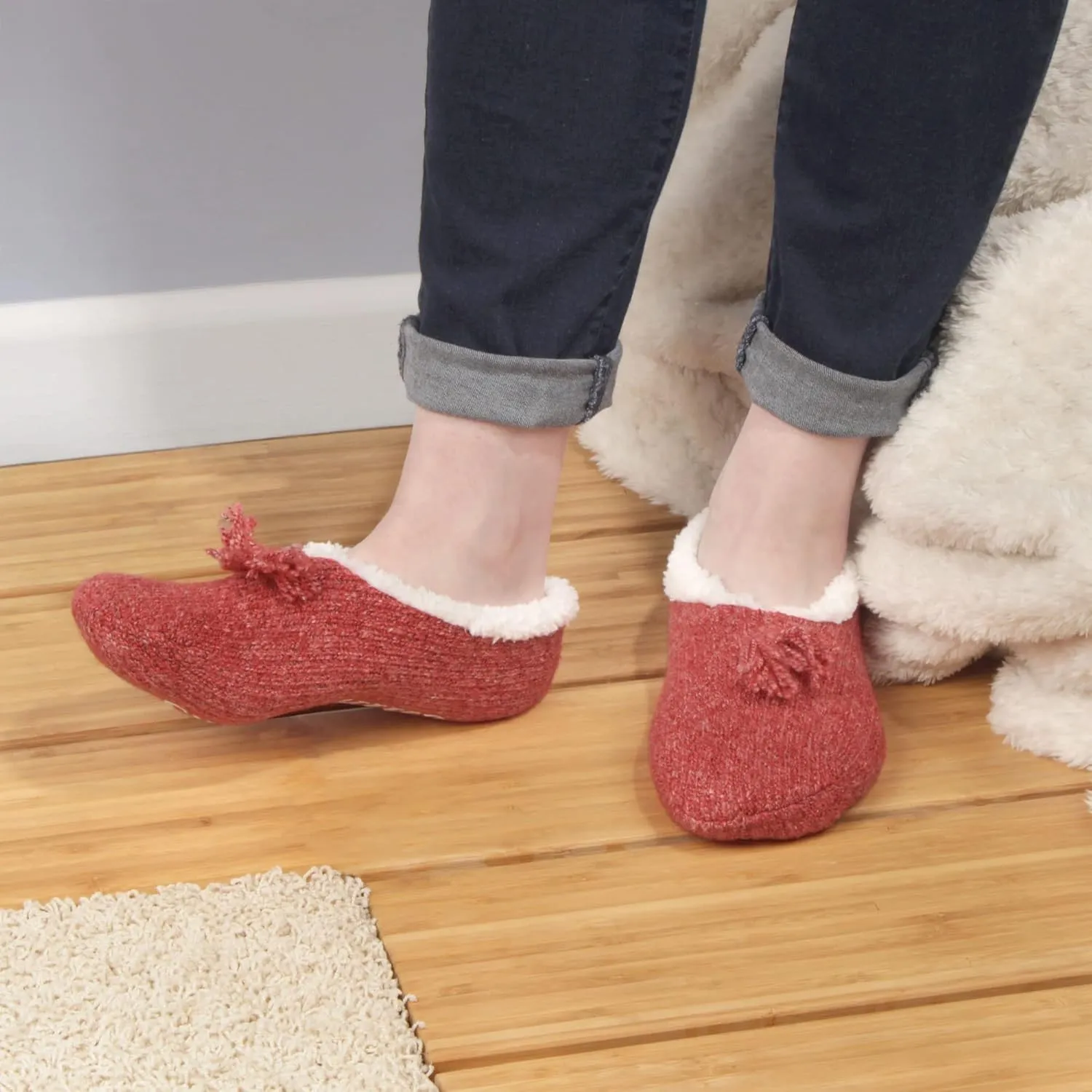 BambooMN Adult Women Super Soft Warm Cozy Fancy Yarn Slippers Non-Slip Lined Socks, Indoor Comfy House Slippers, 3 Pairs