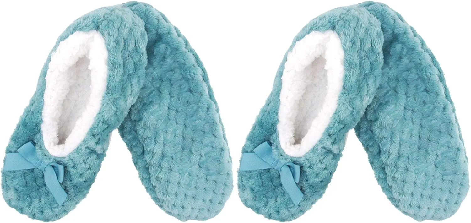 BambooMN Adult Women's Super Soft Warm Cozy Fuzzy Furry Slippers Non-Slip Lined Socks