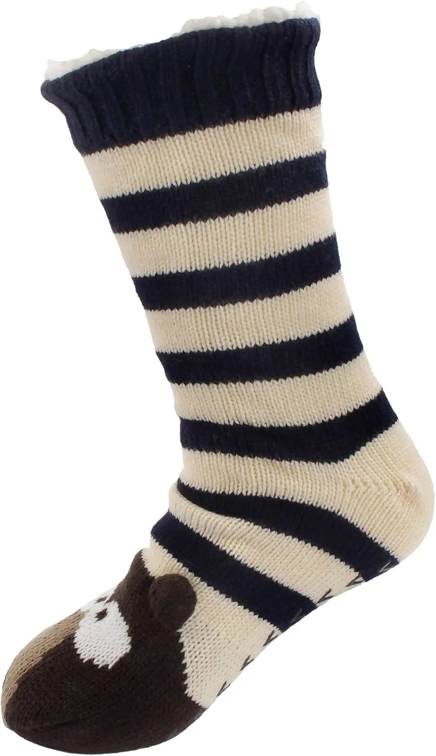 BambooMN Extra Thick Cozy Fuzzy Animal Thermal Cabin Plush Fleece-lined Knitted Crew Socks
