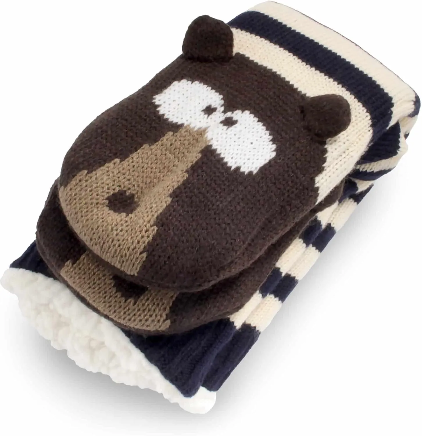 BambooMN Extra Thick Cozy Fuzzy Animal Thermal Cabin Plush Fleece-lined Knitted Crew Socks