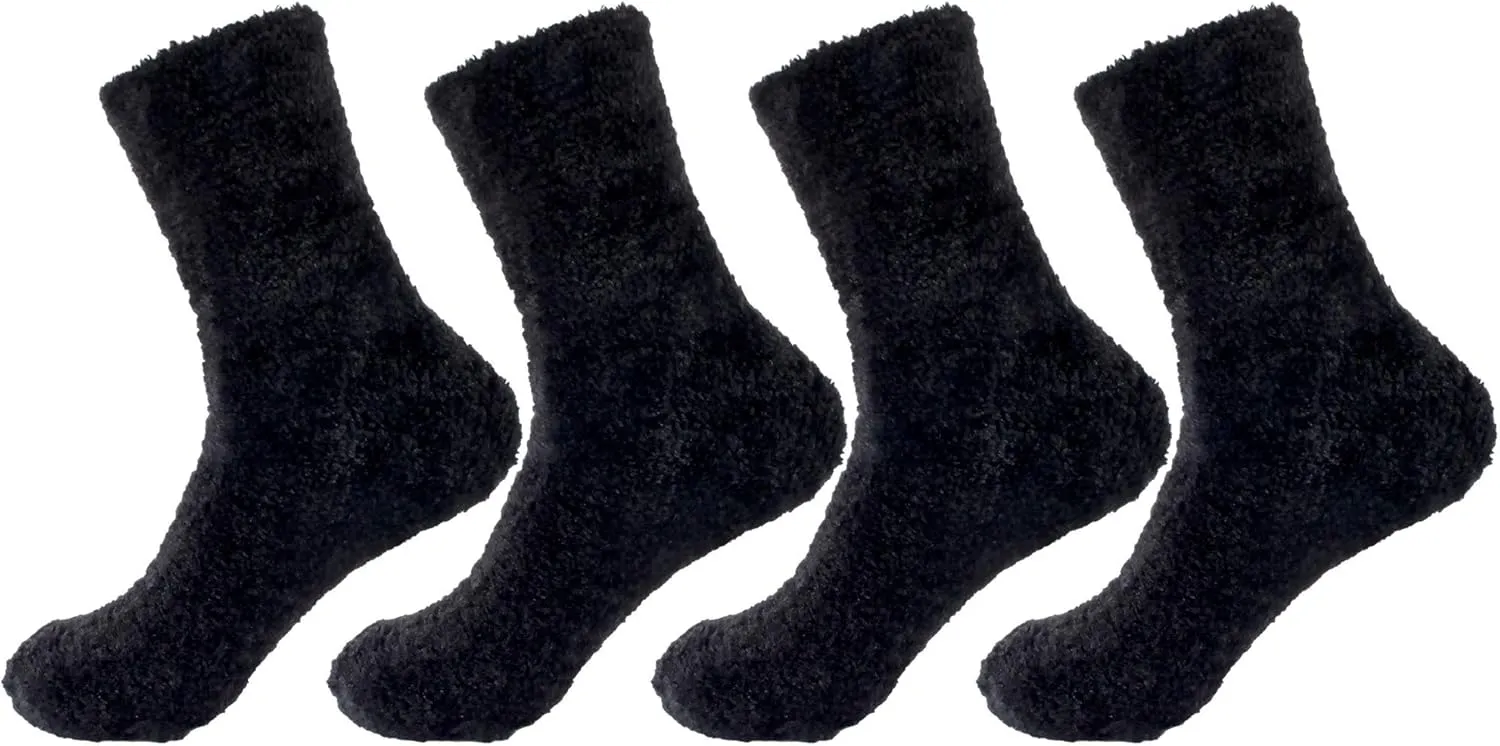 BambooMN Men's Super Comfy Soft Warm Fuzzy Socks - 4 Pair Value Packs