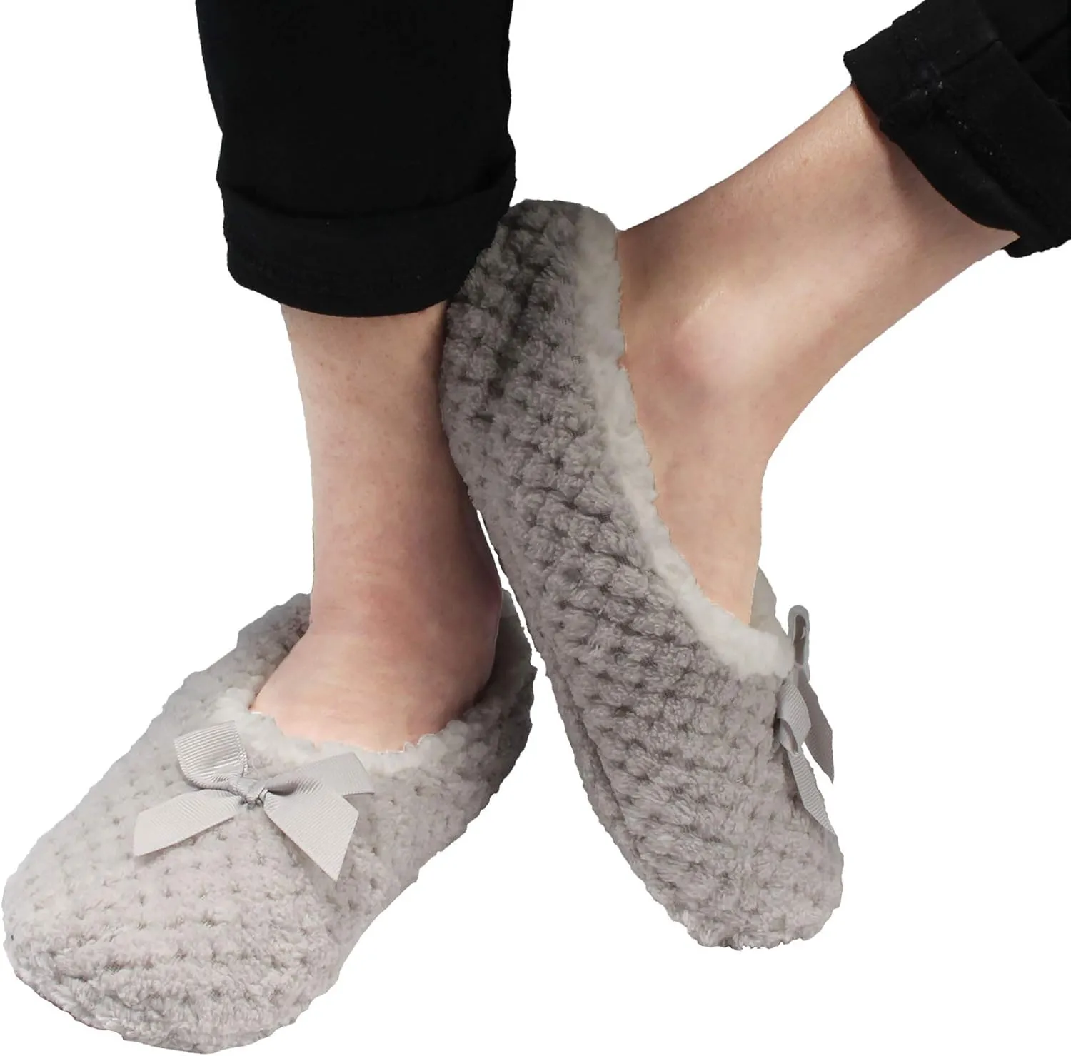 BambooMN Soft Touch Warm Cozy Fuzzy Non-Slip Lined Slip-On Slippers Socks for Adult Women, Indoor Travel House Slippers, 3 Pairs