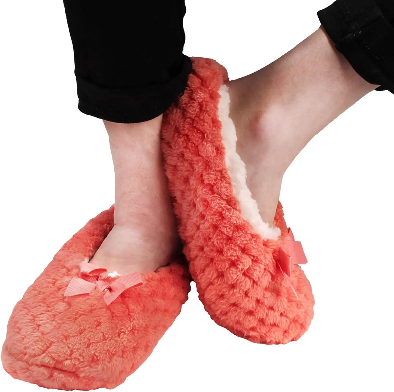 BambooMN Soft Touch Warm Cozy Fuzzy Non-Slip Lined Slip-On Slippers Socks for Adult Women, Indoor Travel House Slippers, 3 Pairs