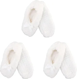 BambooMN Soft Touch Warm Cozy Fuzzy Non-Slip Lined Slip-On Slippers Socks for Adult Women, Indoor Travel House Slippers, 3 Pairs