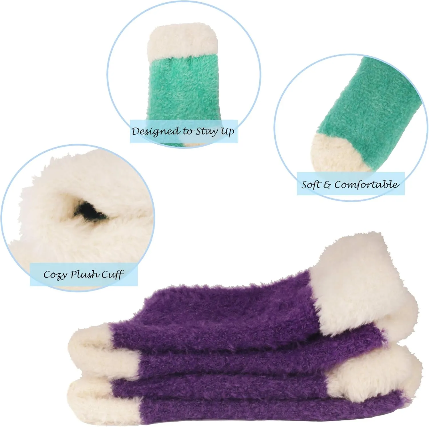 BambooMN Super Soft Warm Fuzzy Stripe/Polka Dot/Gradient/Snowflake Socks
