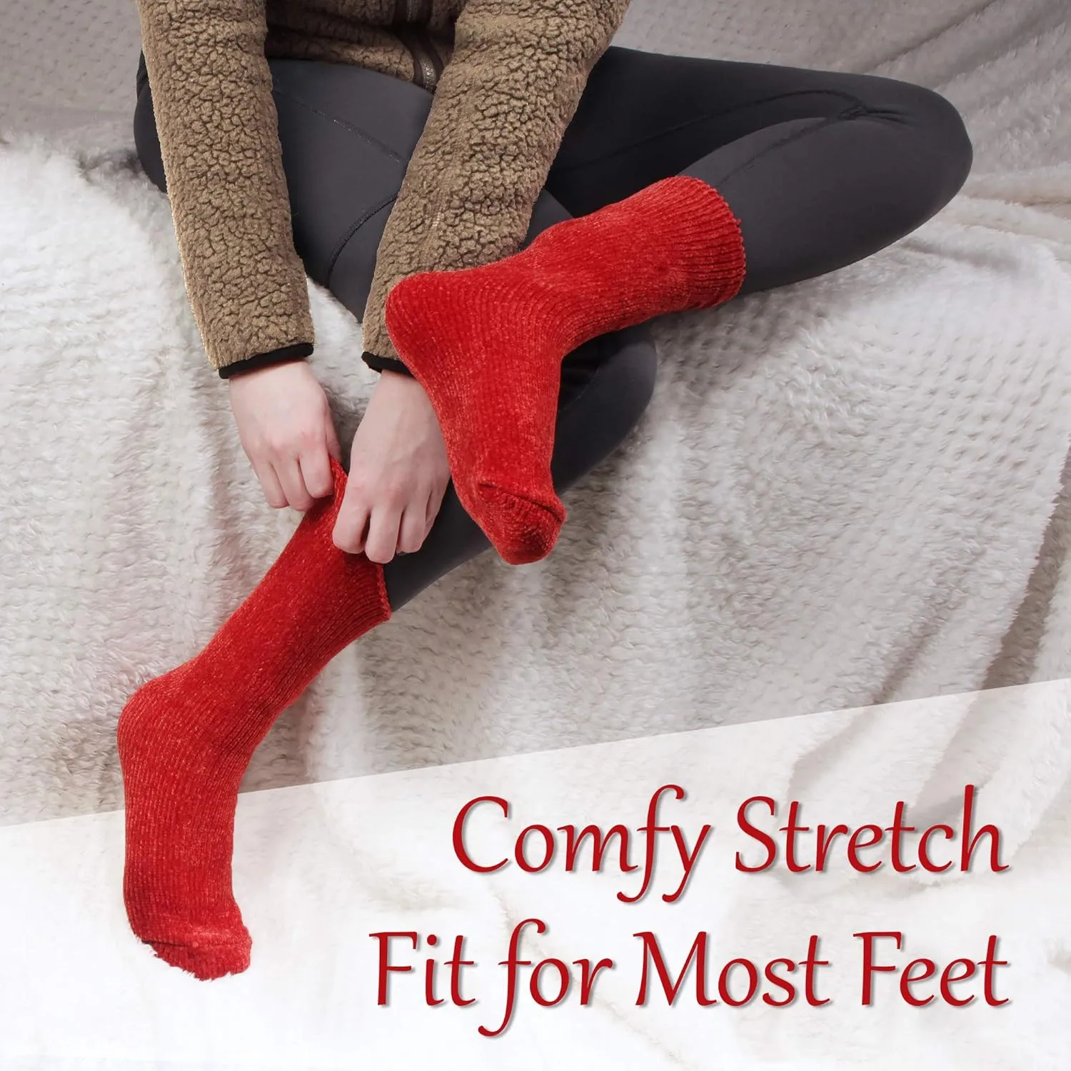 BambooMN Women's Soft Fuzzy Warm Cozy Winter Casual Vintage Knit Chenille Socks