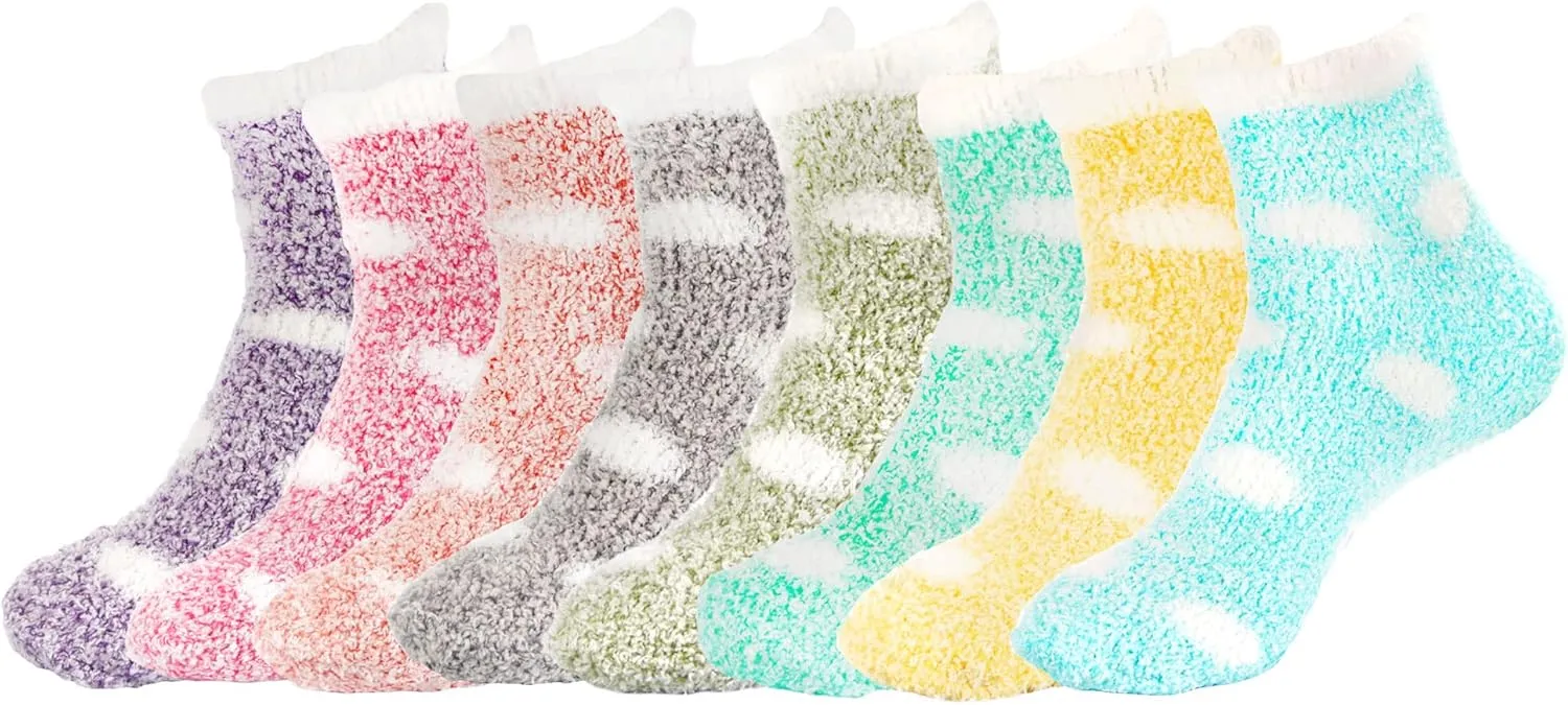 BambooMN Women's Soft Warm Fuzzy Fluffy Polka Dot Cuff Crew Home Socks