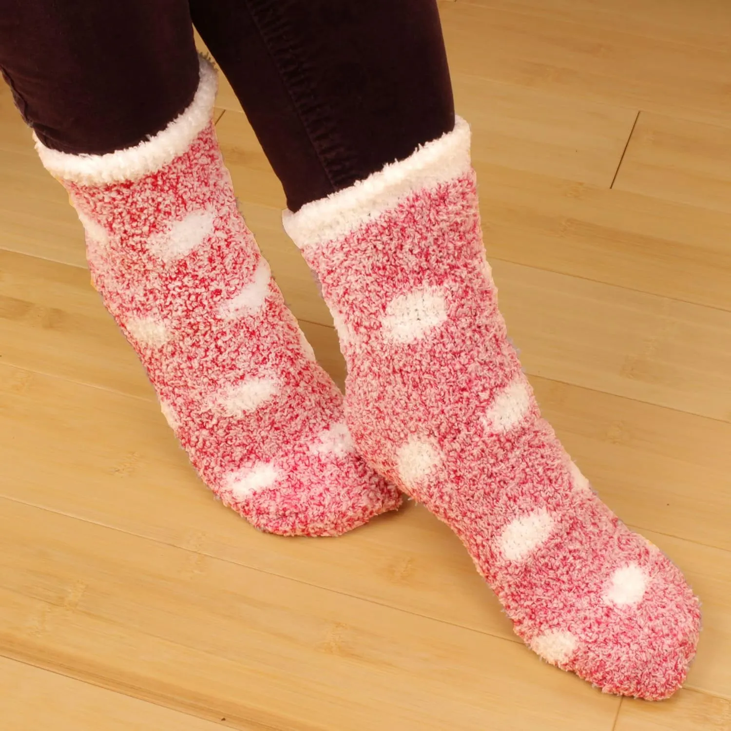 BambooMN Women's Soft Warm Fuzzy Fluffy Polka Dot Cuff Crew Home Socks