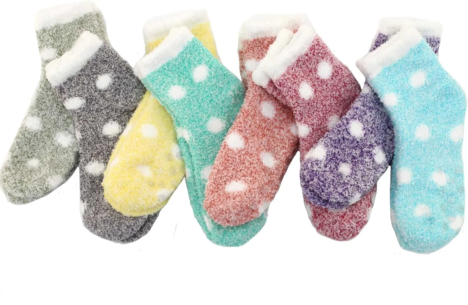 BambooMN Women's Soft Warm Fuzzy Fluffy Polka Dot Cuff Crew Home Socks