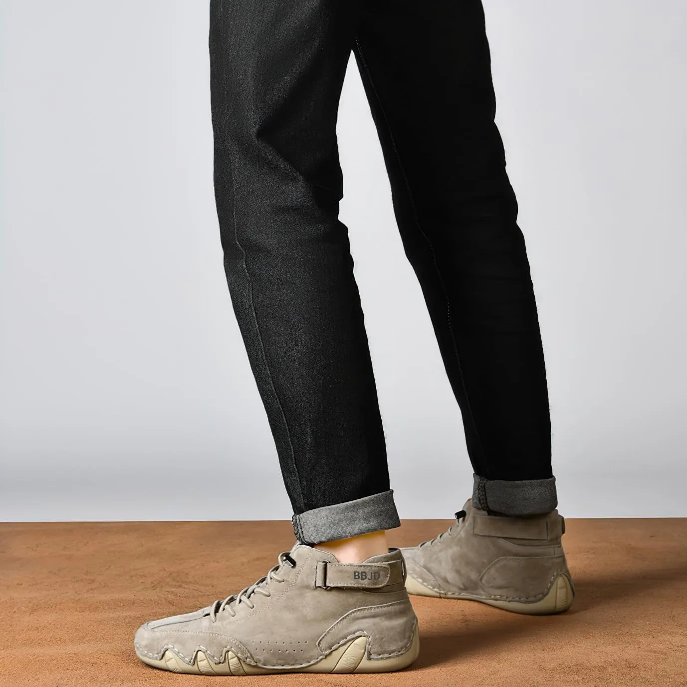 baobeijiadao Men's Beck Shoes Waterproof Non Slip High Top Chukka Boots Handmade Suede Caual Outdoor Sneakers