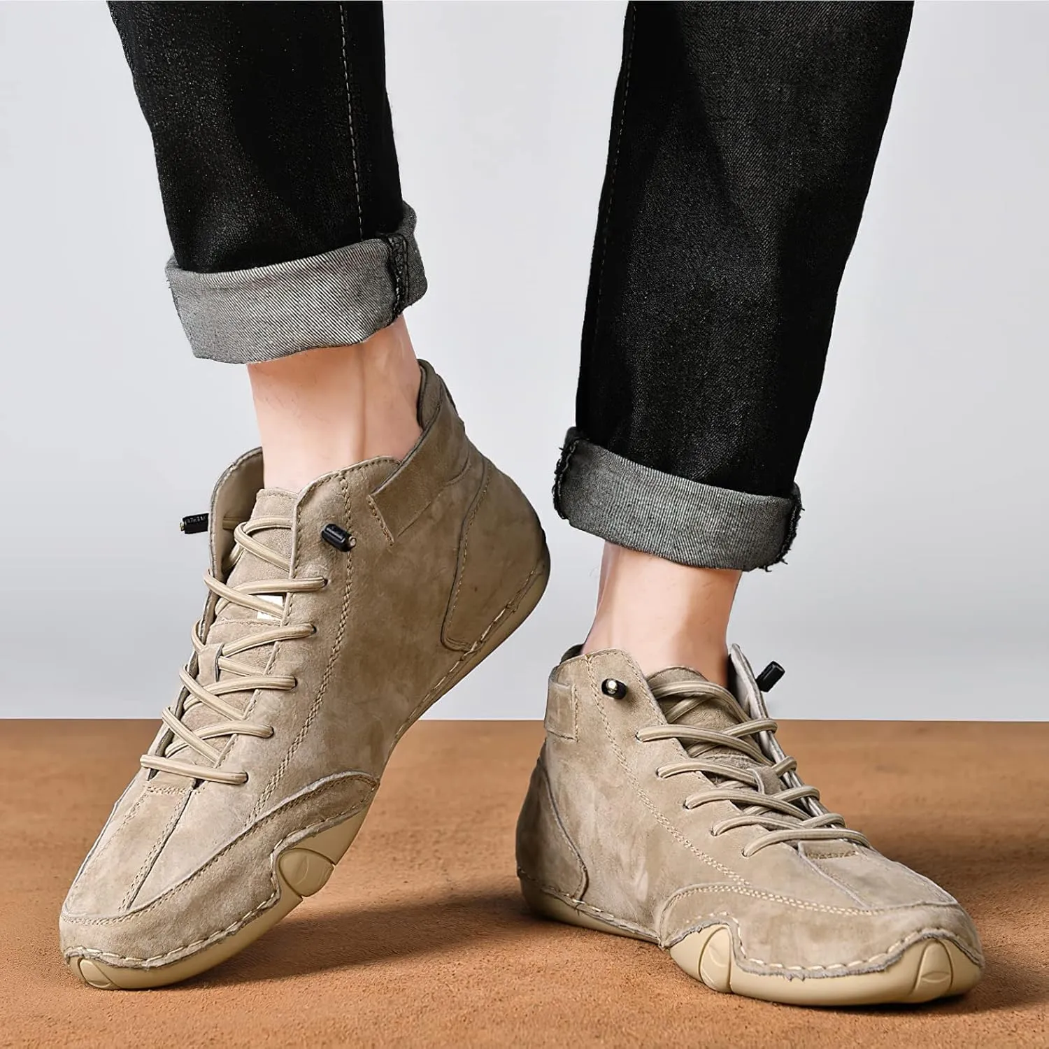 baobeijiadao Men's Beck Shoes Waterproof Non Slip High Top Chukka Boots Handmade Suede Caual Outdoor Sneakers