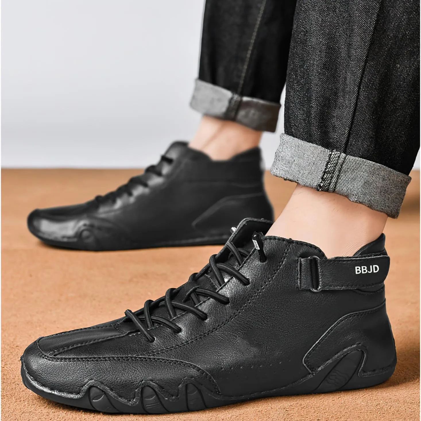 baobeijiadao Men's Beck Shoes Waterproof Non Slip High Top Chukka Boots Handmade Suede Caual Outdoor Sneakers