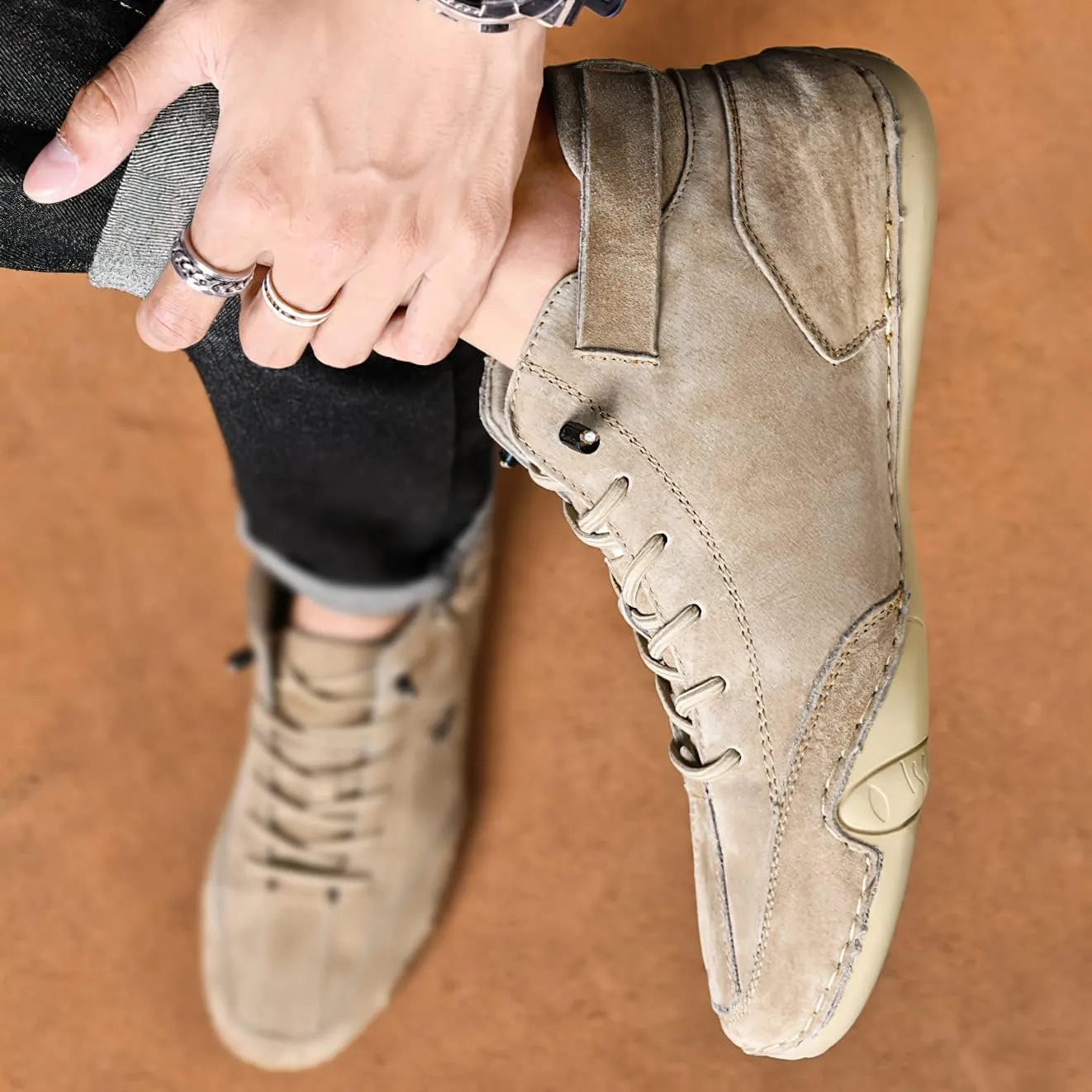baobeijiadao Men's Beck Shoes Waterproof Non Slip High Top Chukka Boots Handmade Suede Caual Outdoor Sneakers