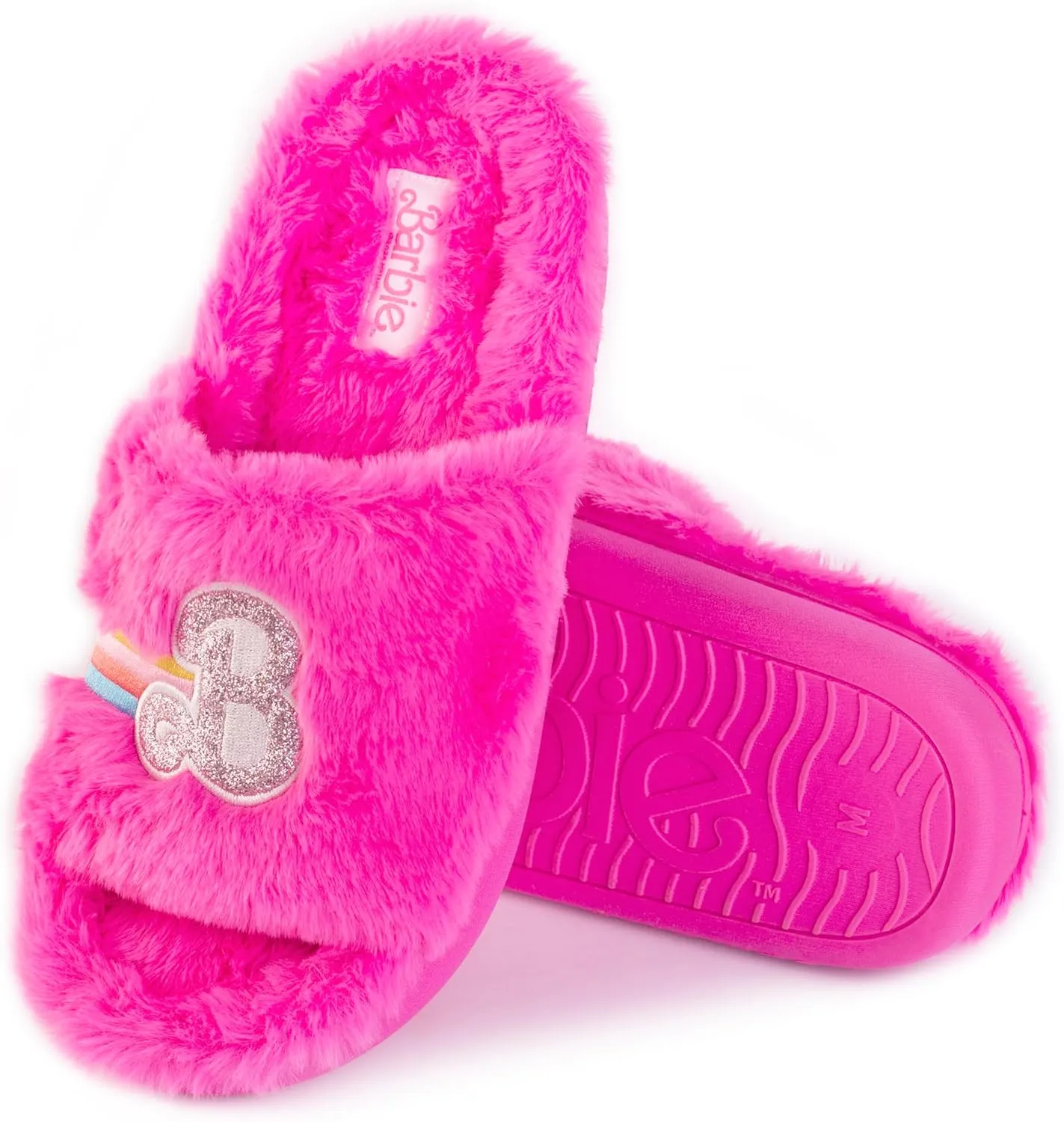 Barbie Women's Cozy X-Band and Open Toe Faux Fur Memory Foam Indoor Outdoor Soled Slipper in Xs-XL