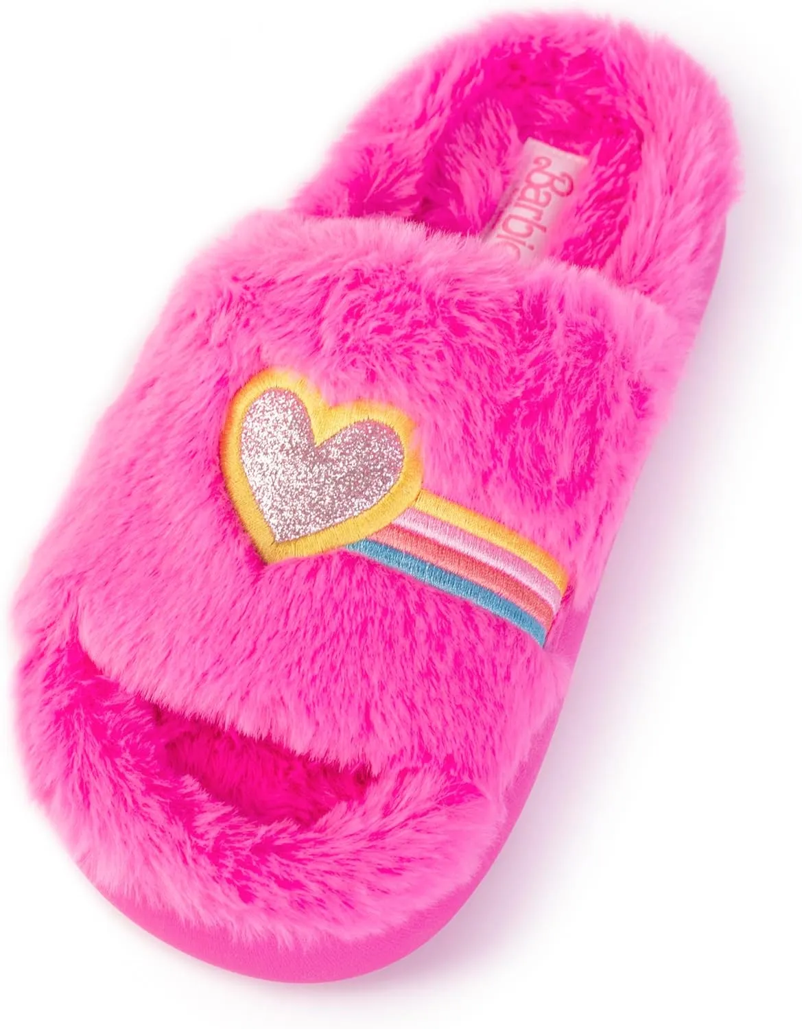 Barbie Women's Cozy X-Band and Open Toe Faux Fur Memory Foam Indoor Outdoor Soled Slipper in Xs-XL