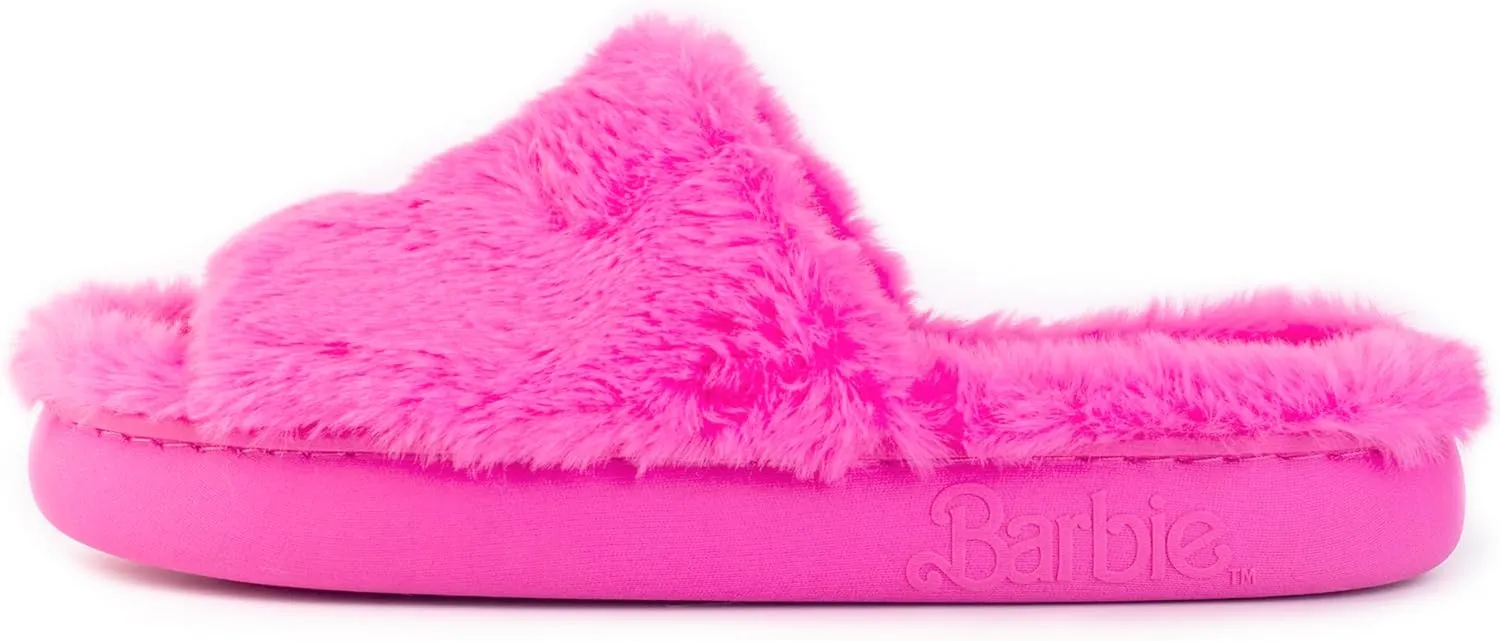 Barbie Women's Cozy X-Band and Open Toe Faux Fur Memory Foam Indoor Outdoor Soled Slipper in Xs-XL