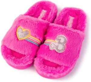 Barbie Women's Cozy X-Band and Open Toe Faux Fur Memory Foam Indoor Outdoor Soled Slipper in Xs-XL