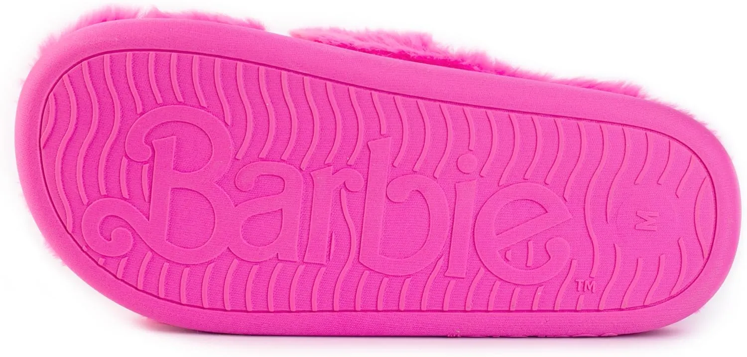 Barbie Women's Cozy X-Band and Open Toe Faux Fur Memory Foam Indoor Outdoor Soled Slipper in Xs-XL