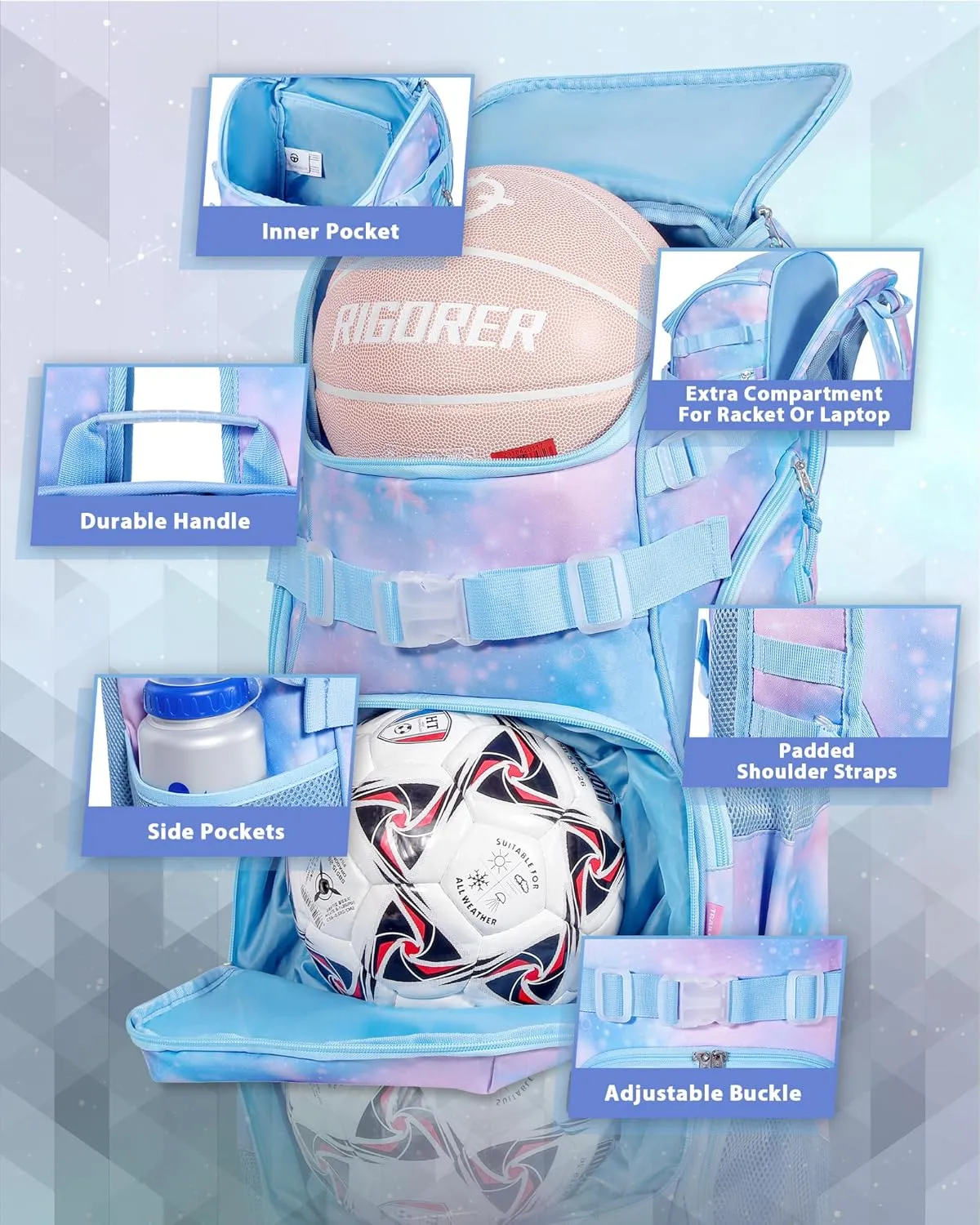 Basketball Backpack for Men Women Basketball Soccer Bag with Ball Compartment Shoes Bag Sports Gym Backpack