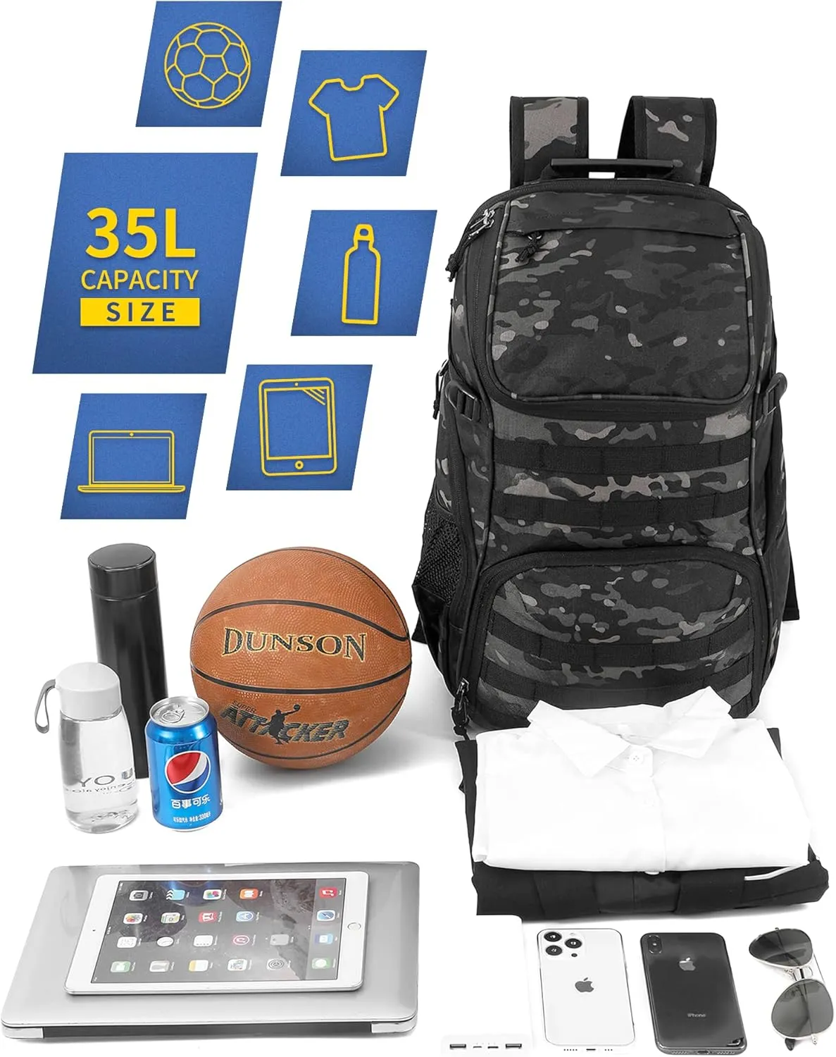 Basketball Backpack for Men Women Basketball Soccer Bag with Ball Compartment Shoes Bag Sports Gym Backpack