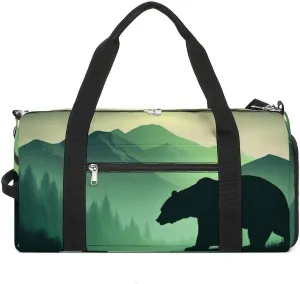 Bear in Misty Mountain Forests Unisex Gym Bag Waterproof Sports Duffels Travel Gear With Laundry Shoe Compartment