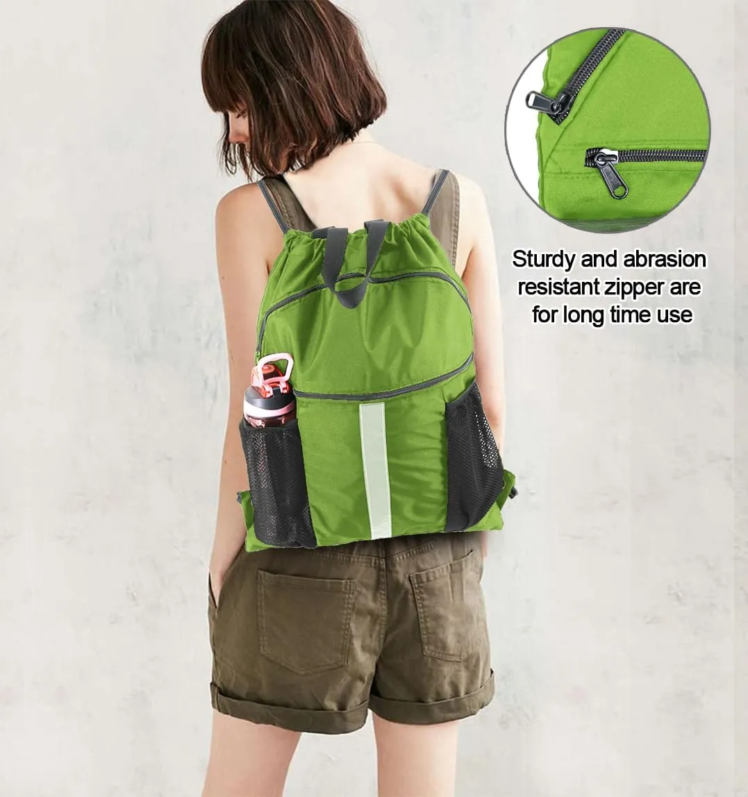 BeeGreen Drawstring Backpack Bag with Shoe Compartment, X-Large Black Gym Sports String Cinch Backpack