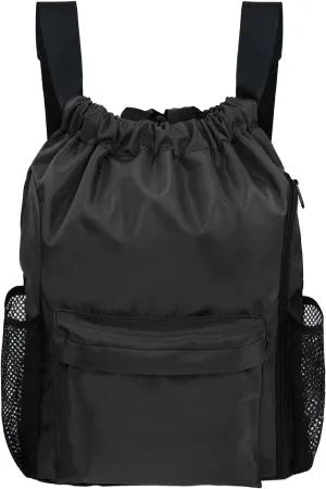 BeeGreen Drawstring Backpack Sports Gym Bag With Shoe Compartment and Two Water Bottle Holder …