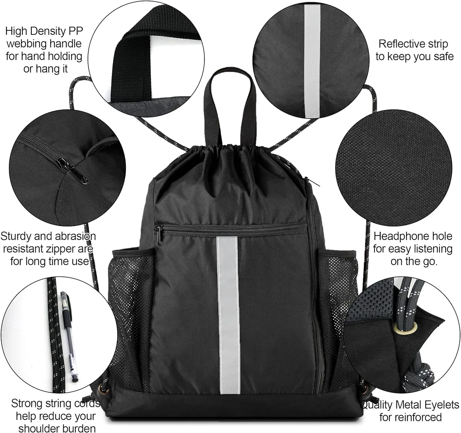BeeGreen Drawstring Backpack Sports Gym Bag With Shoe Compartment and Two Water Bottle Holder …