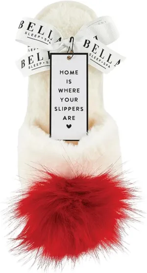 Bella Ultra Soft Plush Indoor House Slippers With Fuzzy Pom Pom, Plush Polyester Daisy White and Red, Medium (US 7-8)