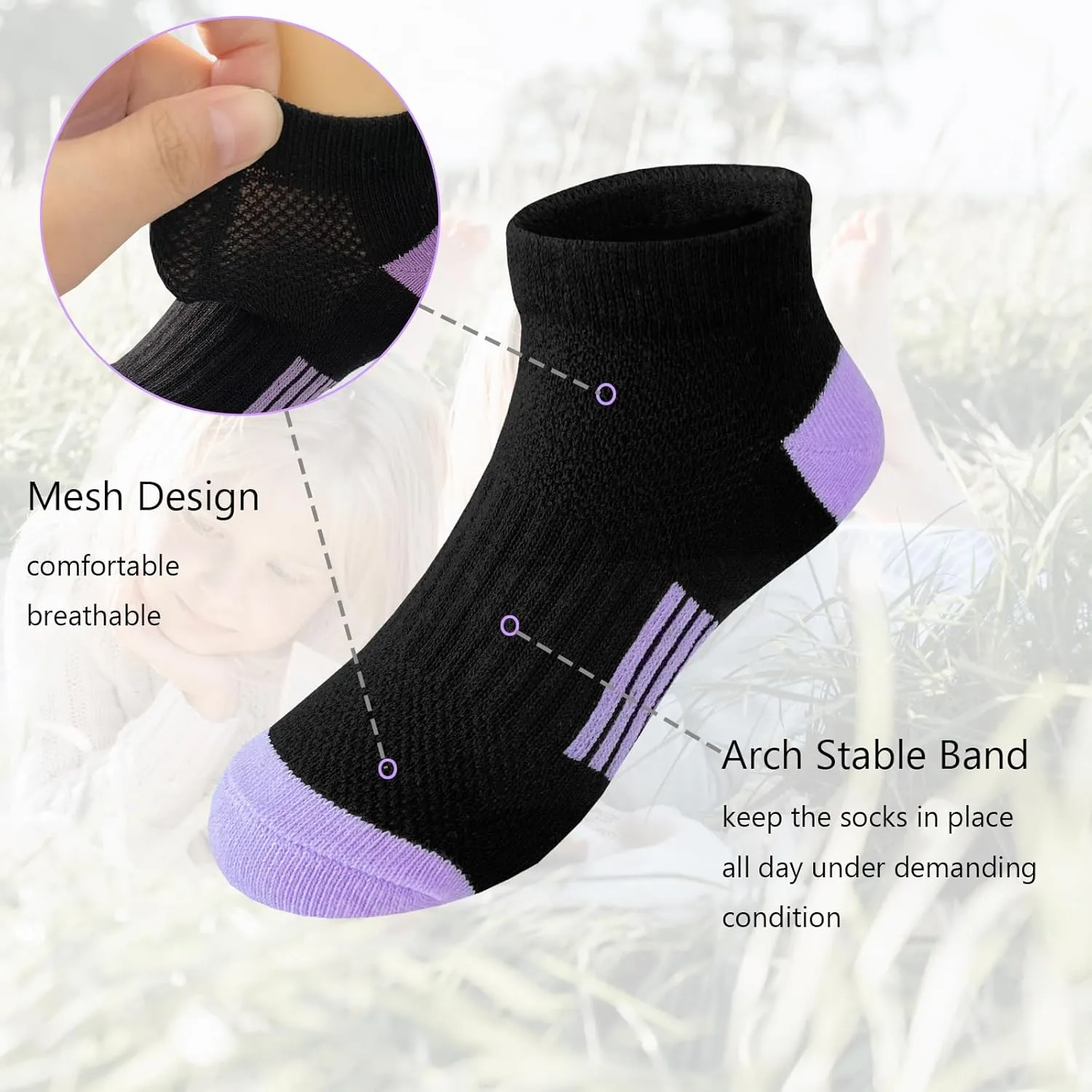 Bemeol Girls Socks 12 Pairs Ankle Athletic Socks Cotton Sports Sock For Little Big Kids
