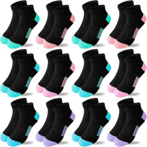 Bemeol Girls Socks 12 Pairs Ankle Athletic Socks Cotton Sports Sock For Little Big Kids