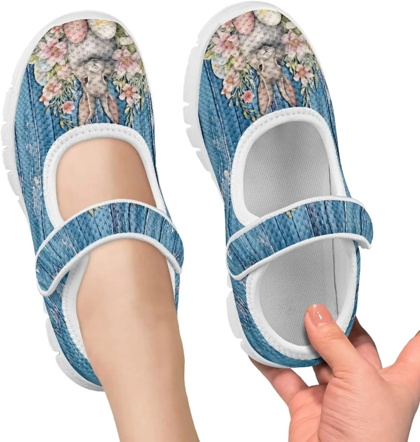 Binienty Fashion Mary Jane Sneakers for Girls Anti-Slip Holiday Christmas Easter Mesh Flat Sneaker School Shoes