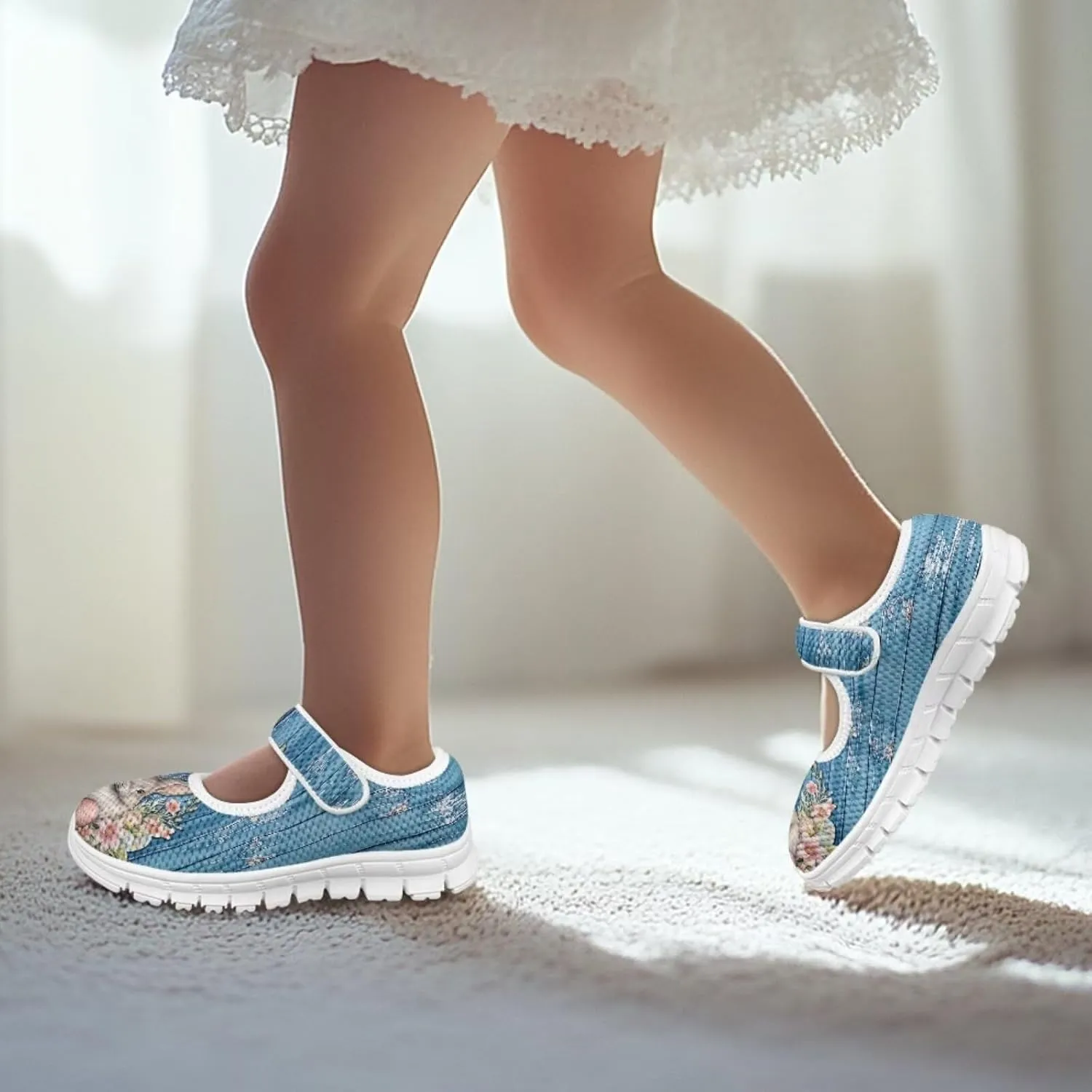 Binienty Fashion Mary Jane Sneakers for Girls Anti-Slip Holiday Christmas Easter Mesh Flat Sneaker School Shoes