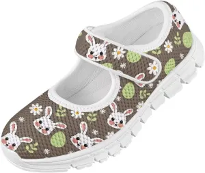 Binienty Fashion Mary Jane Sneakers for Girls Anti-Slip Holiday Christmas Easter Mesh Flat Sneaker School Shoes