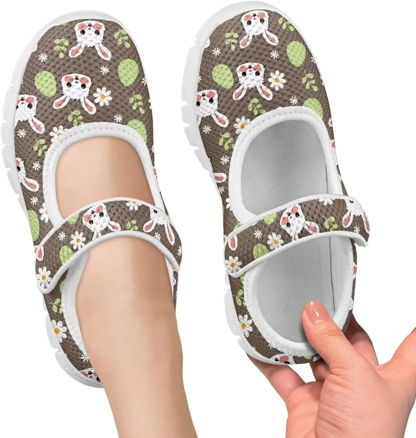 Binienty Fashion Mary Jane Sneakers for Girls Anti-Slip Holiday Christmas Easter Mesh Flat Sneaker School Shoes