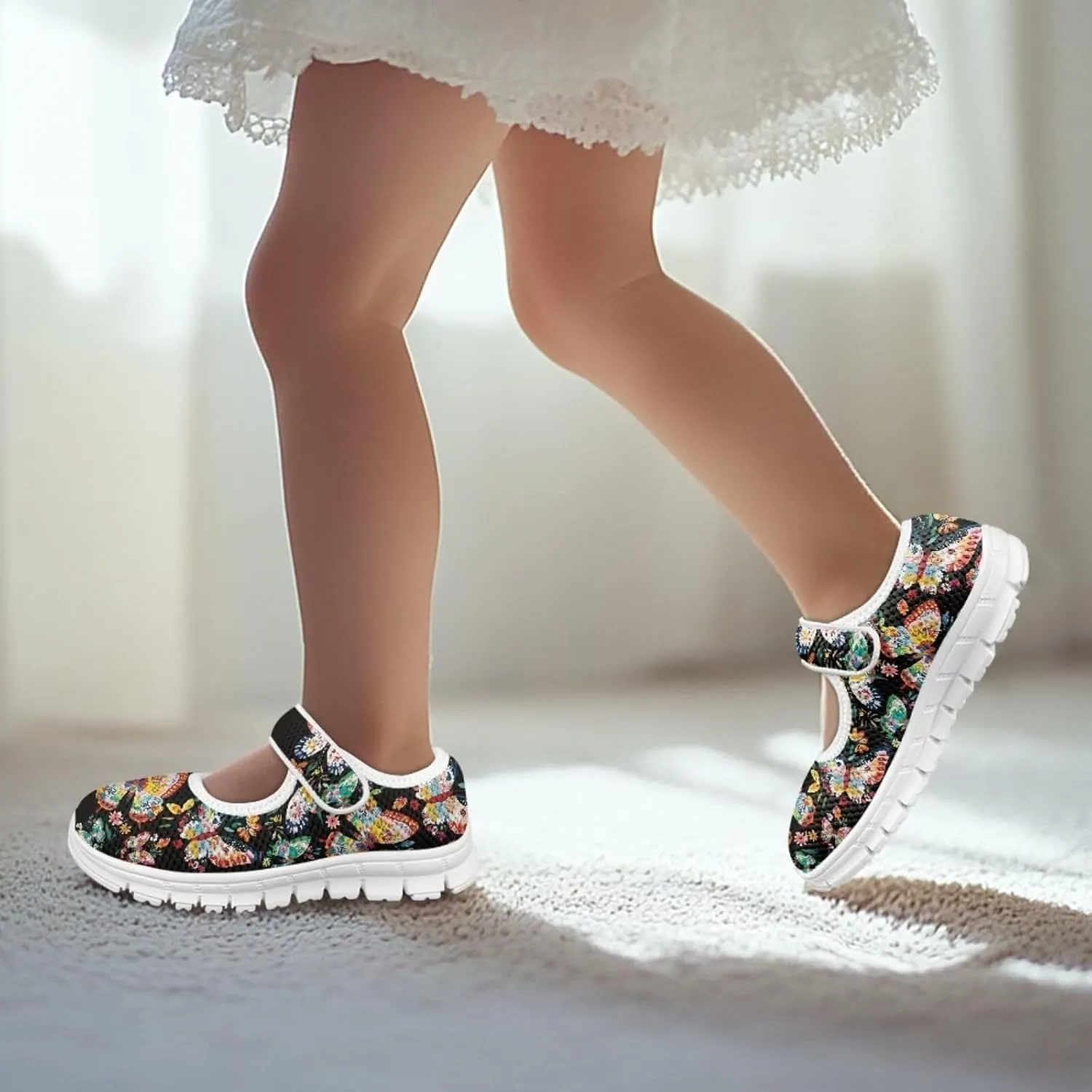 Binienty Girls Mary Jane Sneaker Casual Mesh Flat Shoes Memory Foam Slip on School Dress Shoes