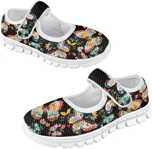 Binienty Girls Mary Jane Sneaker Casual Mesh Flat Shoes Memory Foam Slip on School Dress Shoes