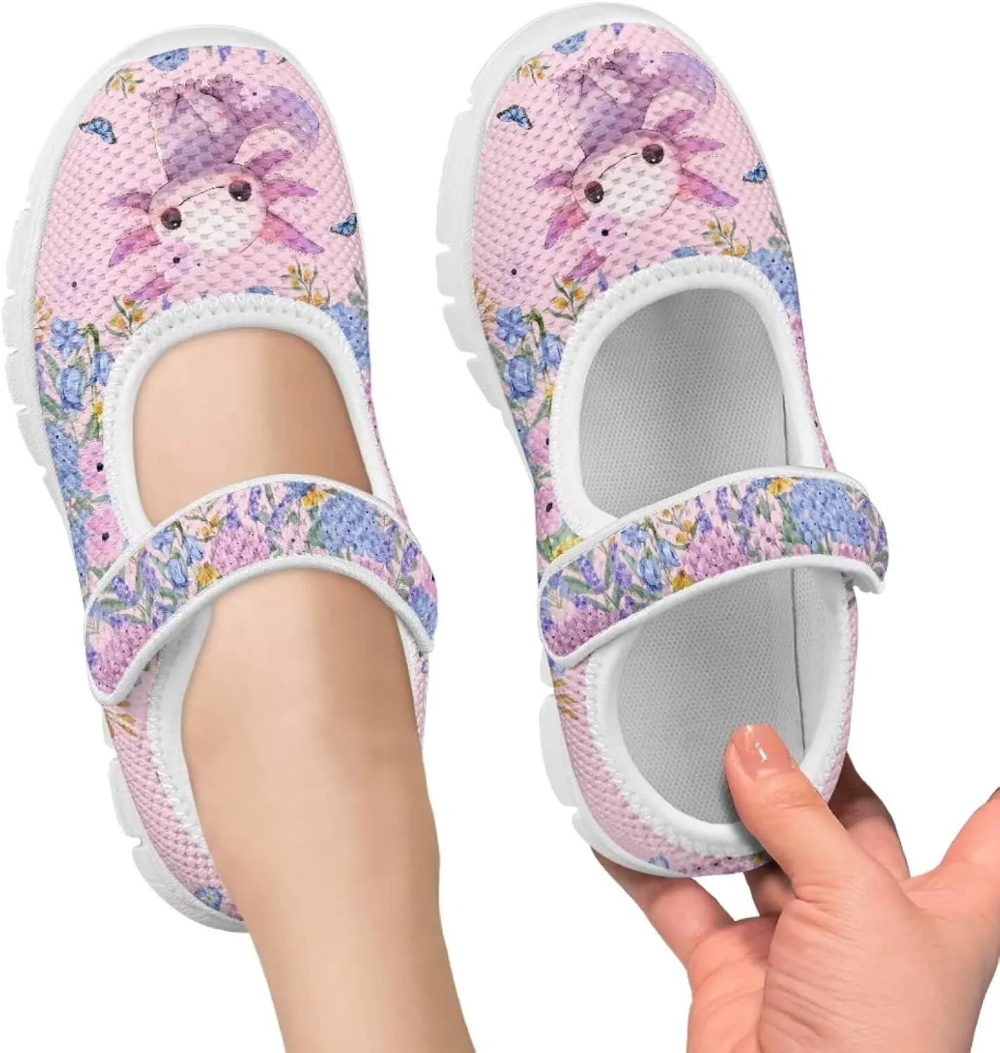 Binienty Girls School Uniform Shoes Mesh Mary Jane Dress Flats Slip on Casual Sneakers