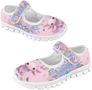 Binienty Girls School Uniform Shoes Mesh Mary Jane Dress Flats Slip on Casual Sneakers