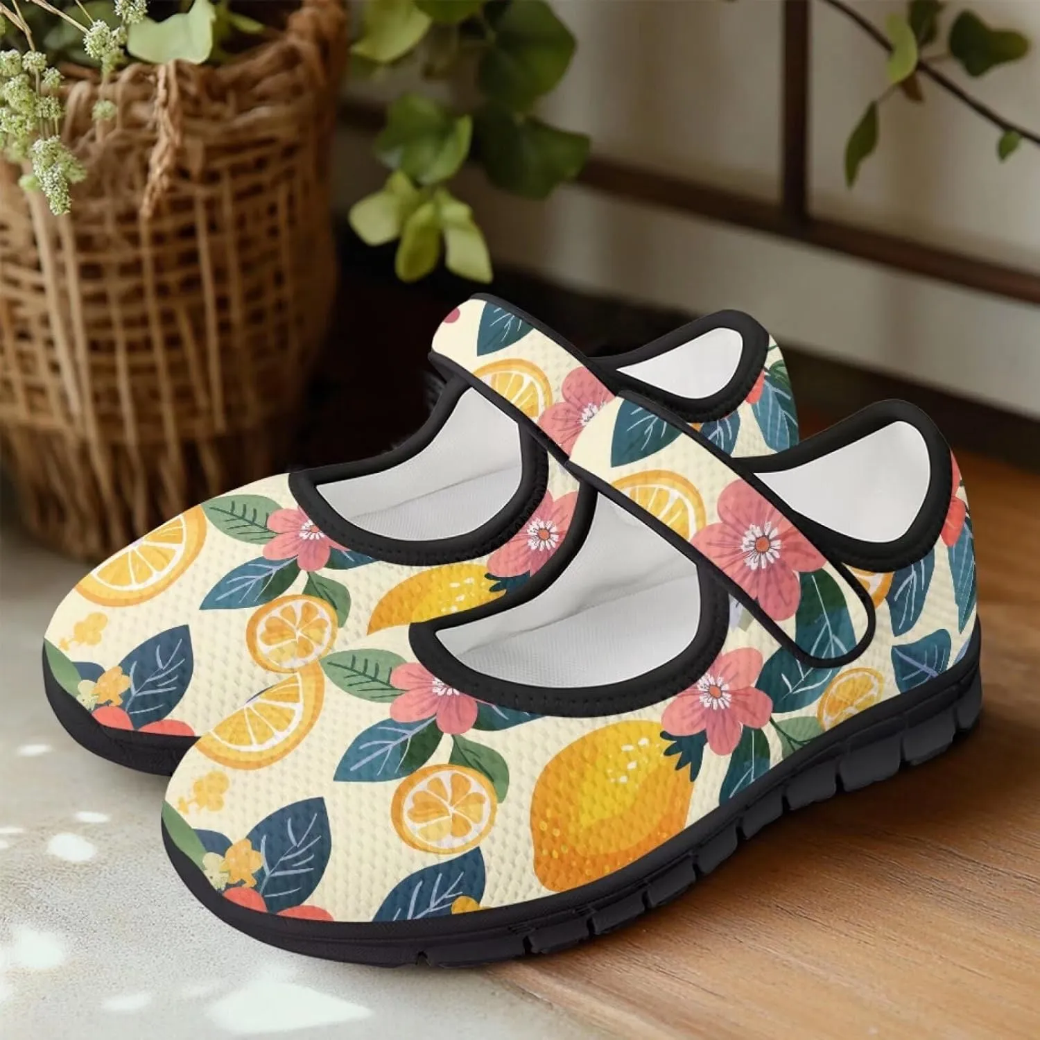 Binienty Women's Flats Mesh Mary Jane Shoes Round Toe Buckle Strap Tennis Walking Shoes Beach Travel Footwear