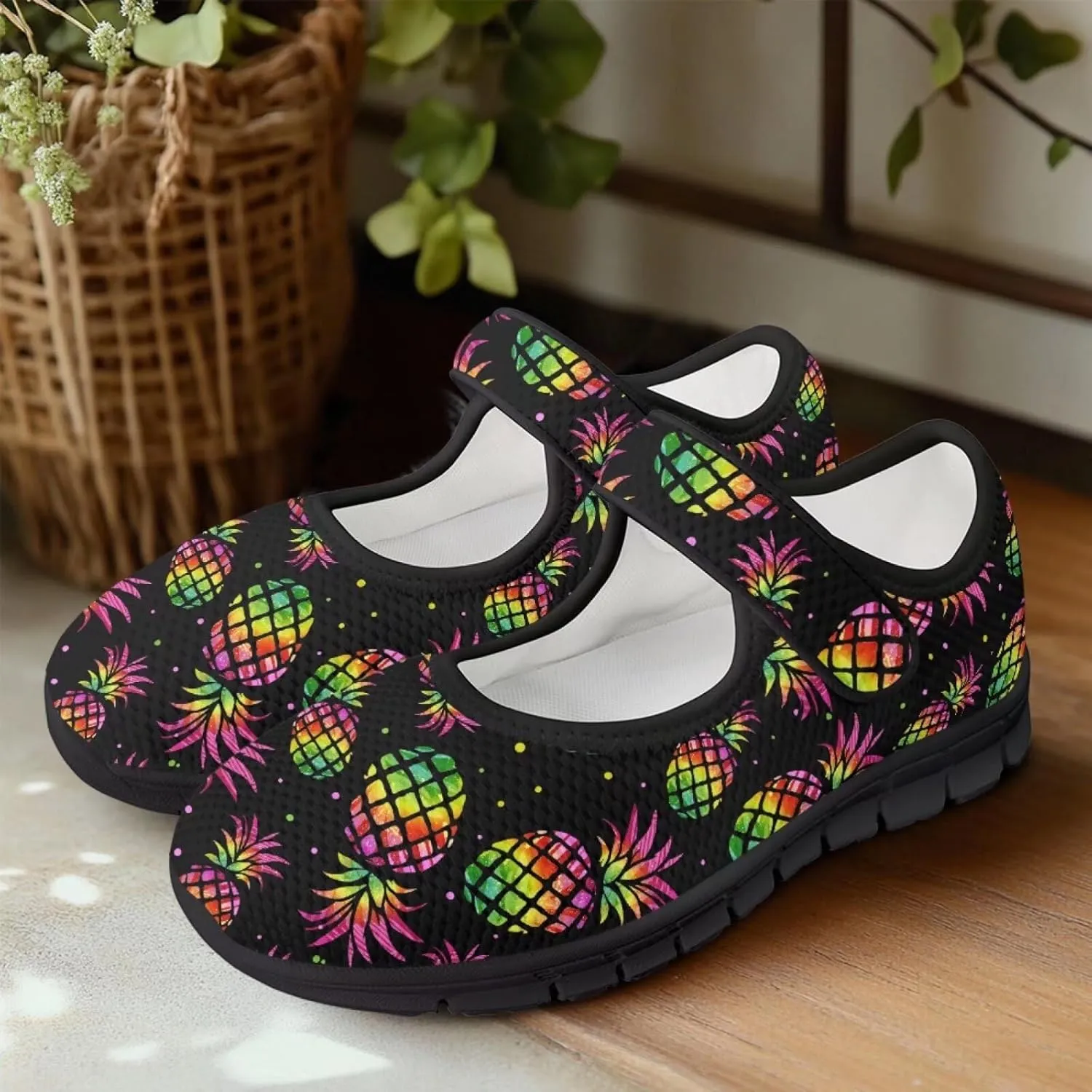 Binienty Women's Flats Mesh Mary Jane Shoes Round Toe Buckle Strap Tennis Walking Shoes Beach Travel Footwear