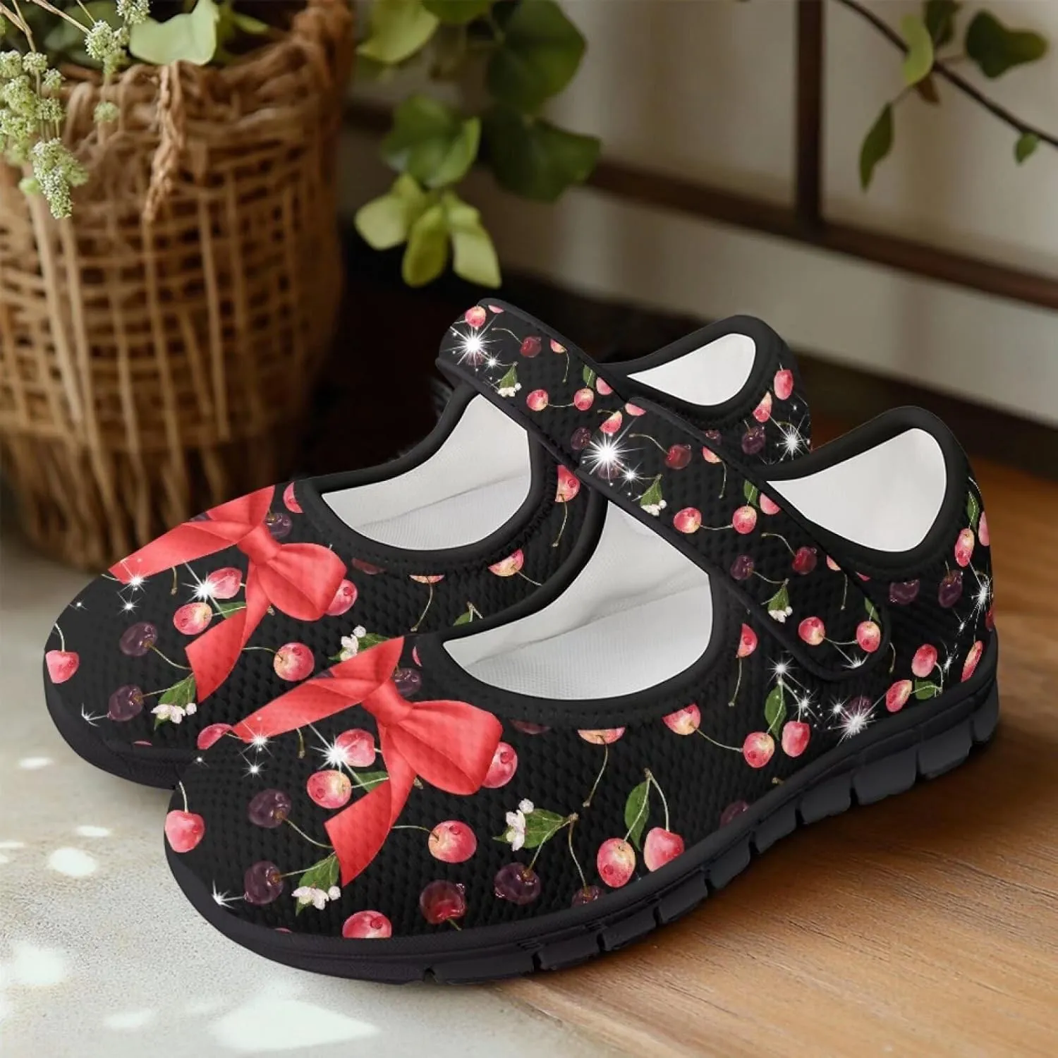 Binienty Women's Flats Mesh Mary Jane Shoes Round Toe Buckle Strap Tennis Walking Shoes Beach Travel Footwear