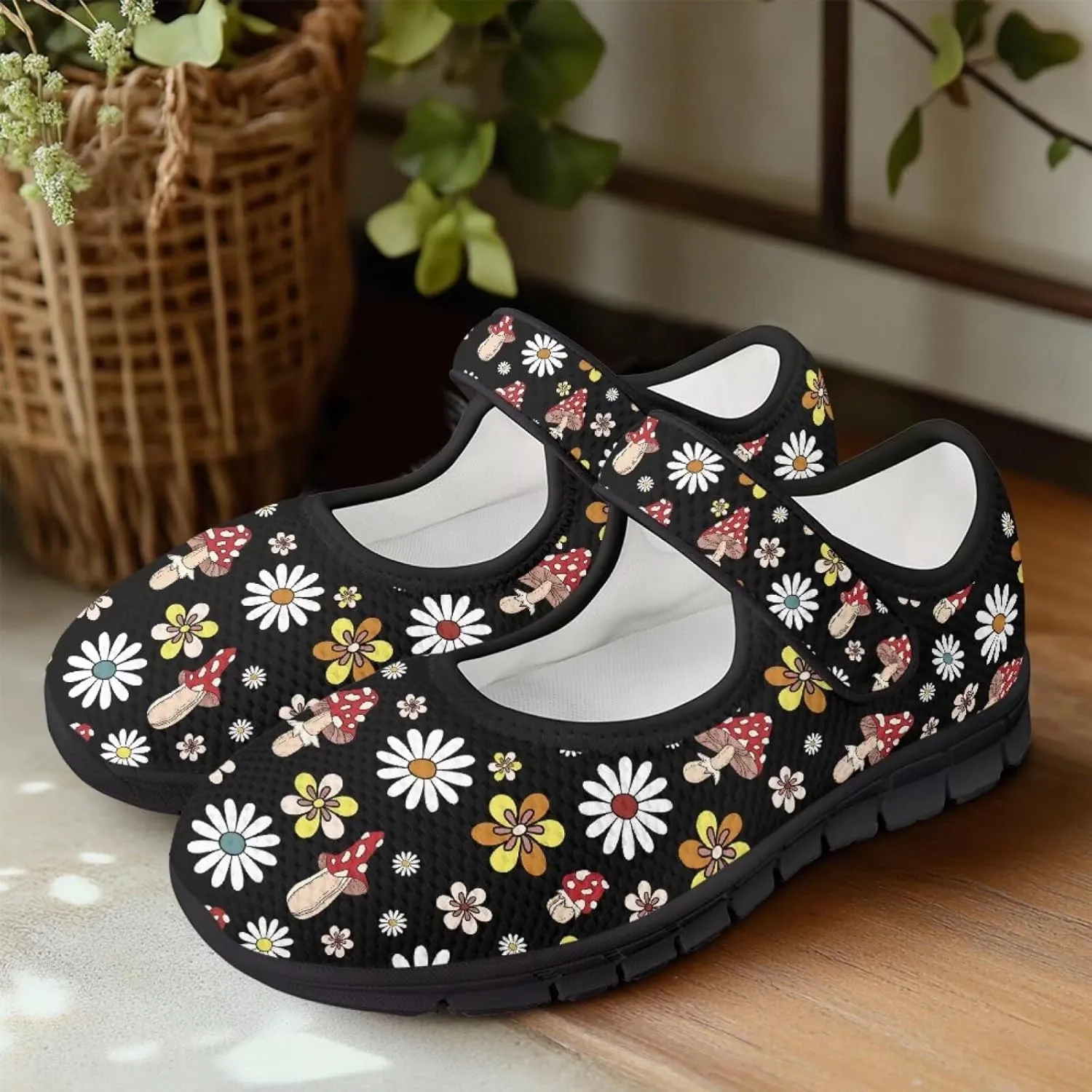 Binienty Womens Mary Jane Flats Cozy Soft Mesh Walking Sneaker Shoes with Ankle Strap Non Slip